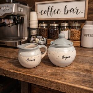 Sheffield Home Cream and Sugar Stoneware Set in Cream and Gray
